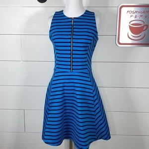Michael Kors, blue and black chevron, sleeveless, zip down front dress